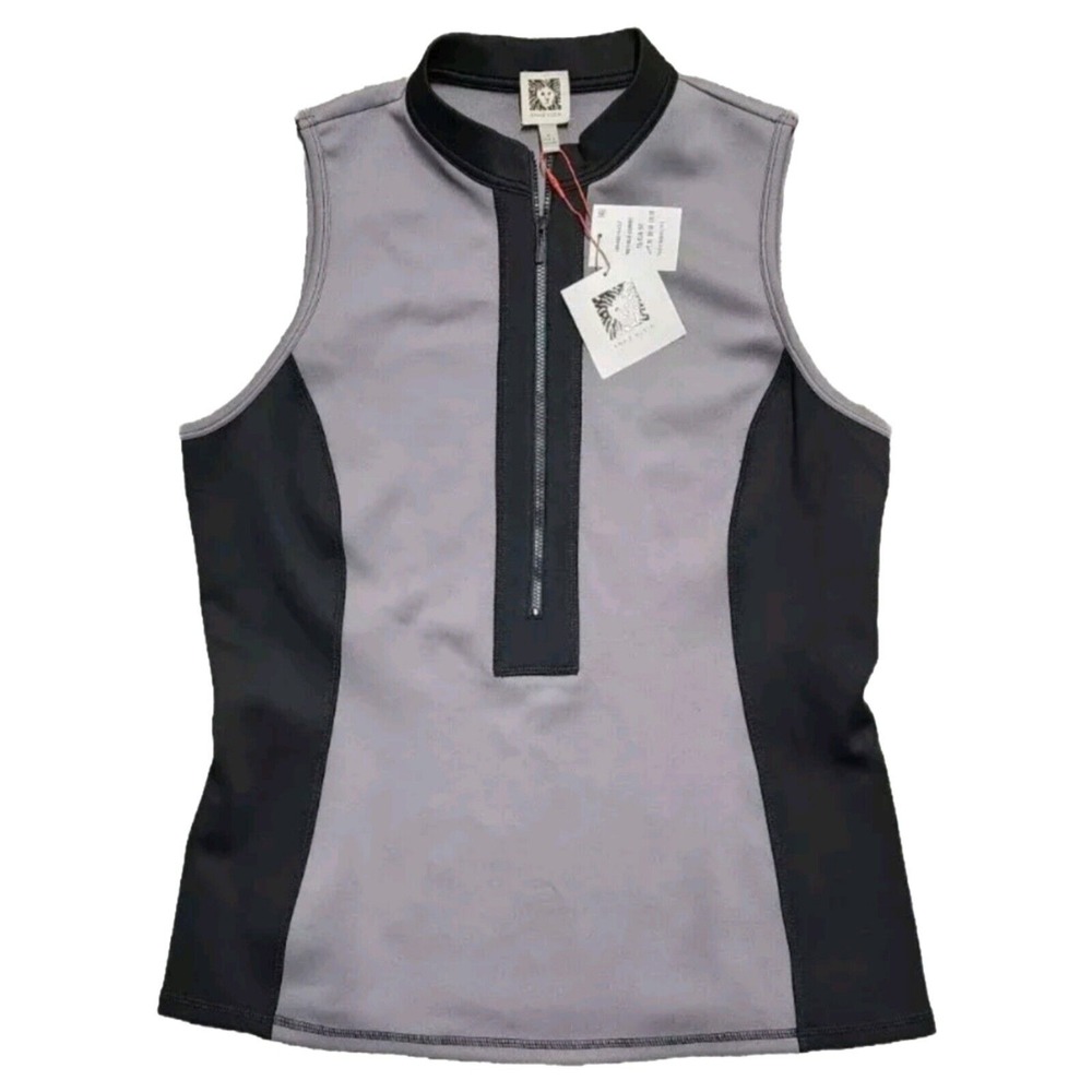 New-‎ Anne Klein Womens Athletic Stretch Vest 1/2 Zip Black Size Medium